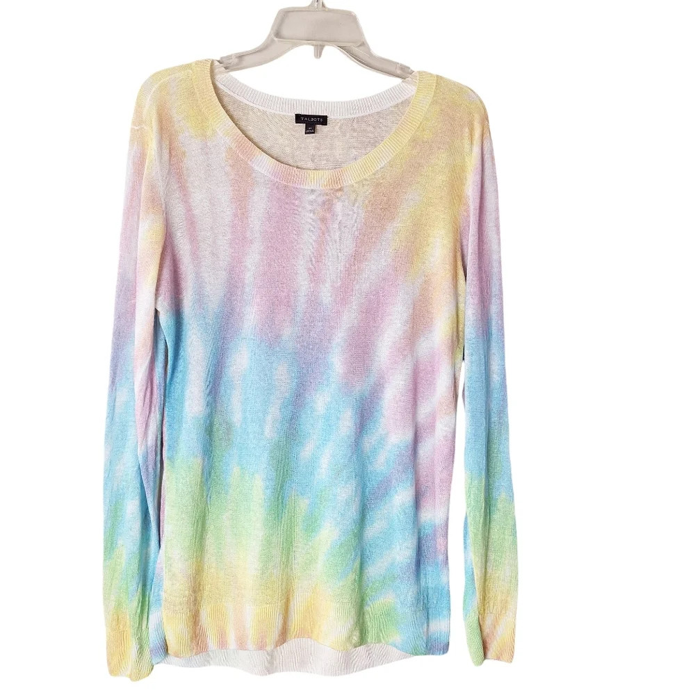 Talbots Sz M Pastel Tie-Dye Lightweight Linen Blend Long Sleeve Pullover Sweater - Picture 2 of 9